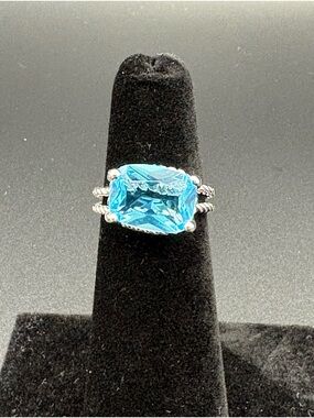 Sterling Silver Blue Cushion Gemstone Ring